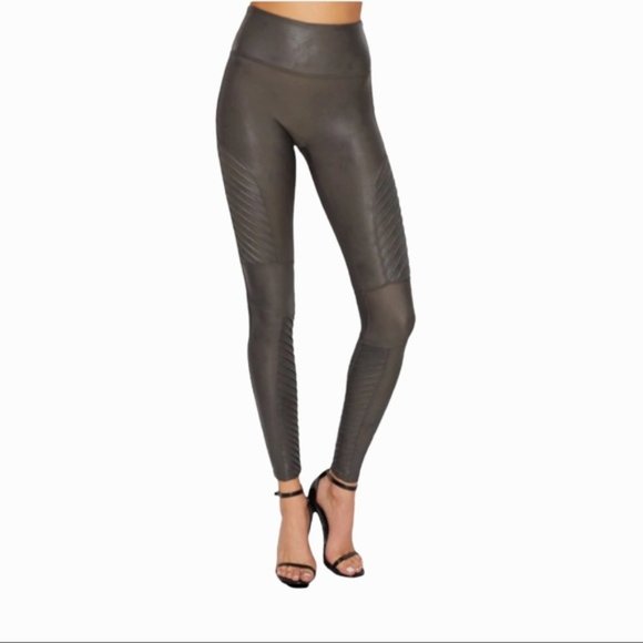 Spanx Faux Leather Moto Leggings in Color Gunmetal - Picture 2 of 6